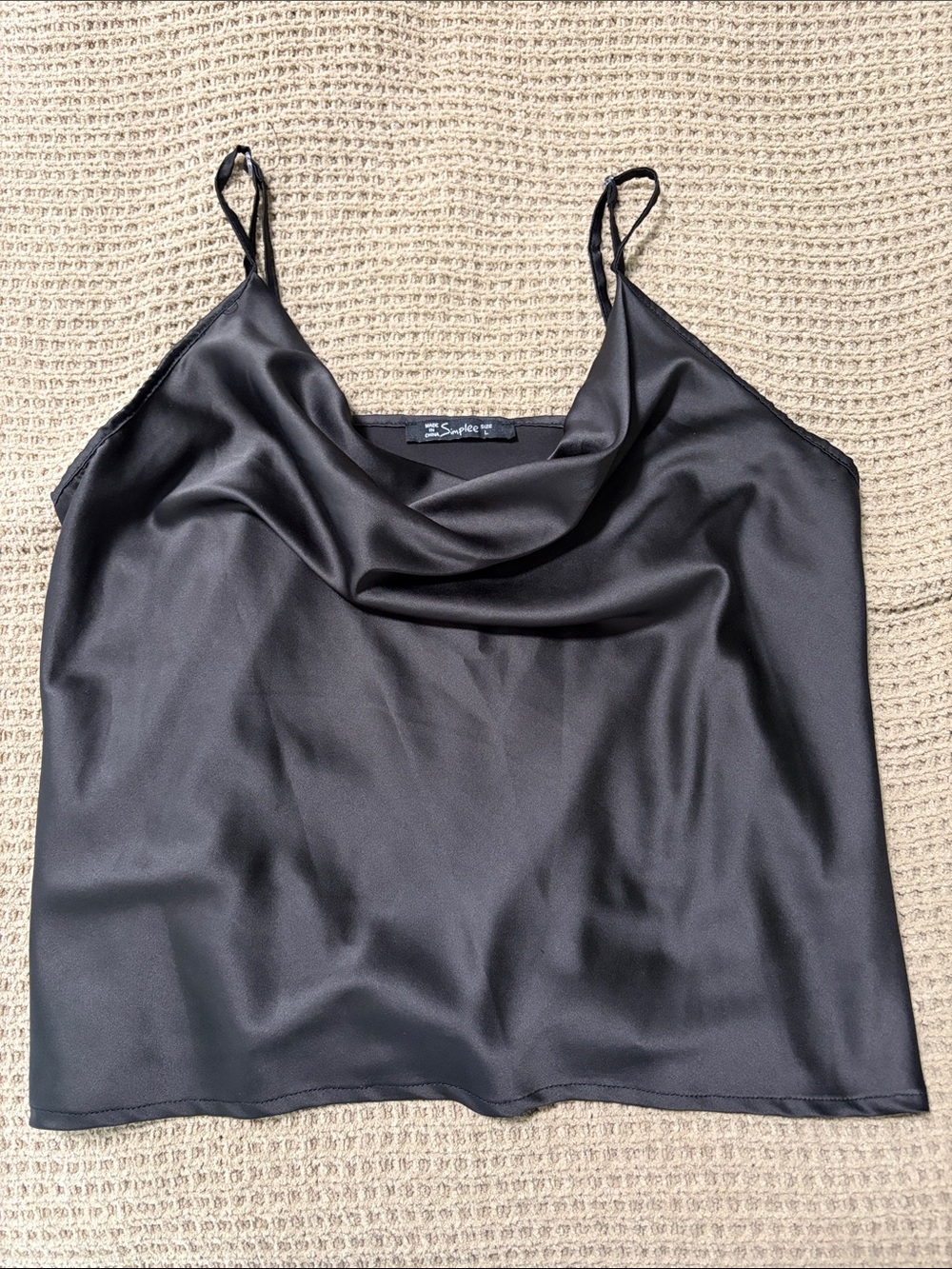 Simplee Apparel Black Satin Cowl Neck Tank